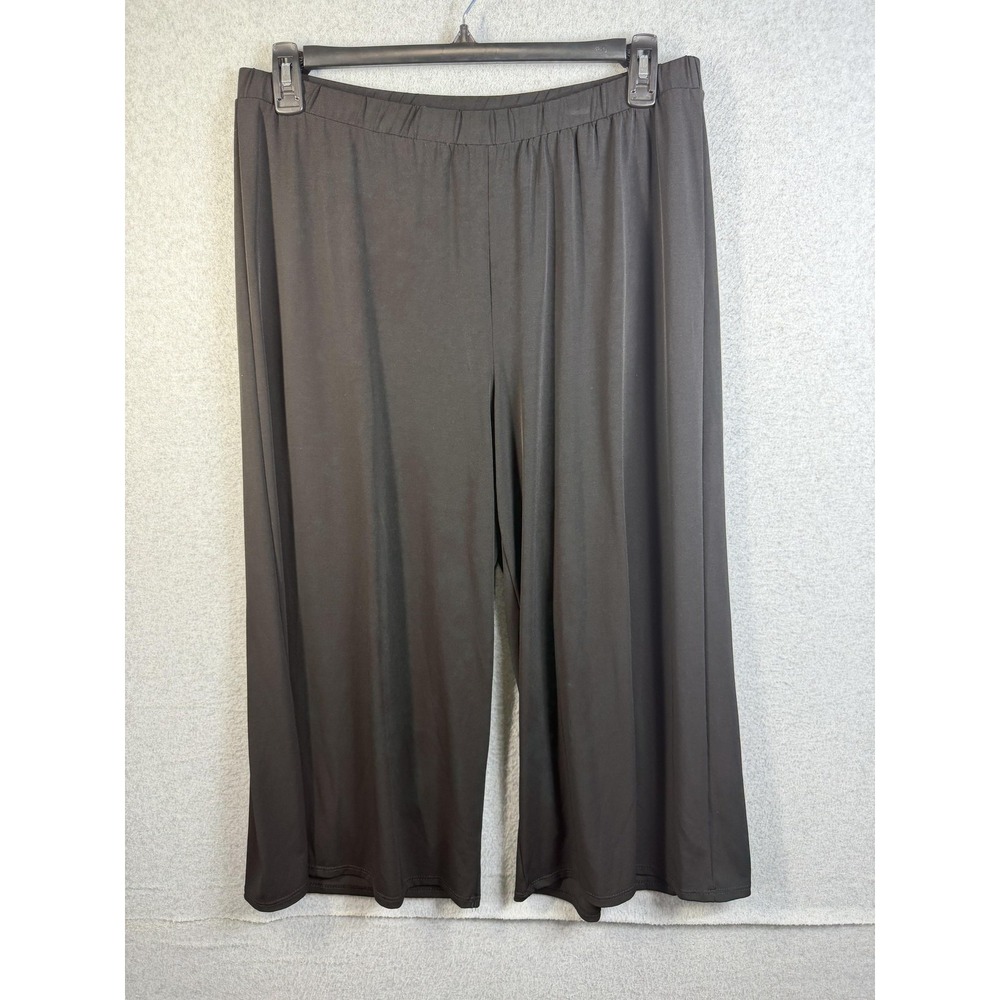 Notations Pants Womens 1X Black Cropped Wide Legโ Stretch Pull On Jersey Comfort